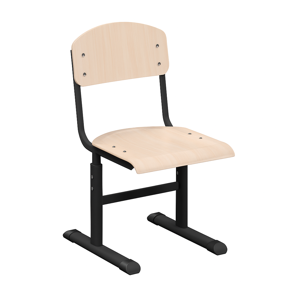 Стілець учнівський Т-подібний, анатомічне сидіння з регулюванням глибини, з покриттям HPL, на плоскоовальній трубі, ЛЕЛЕКА, 410х460-495х(780)830-910 мм.